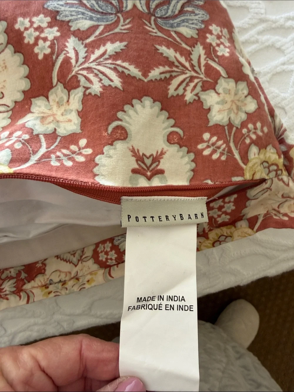 Embroidered Dragonfly Throw Pillow - Beige with Green and Rust Accents.